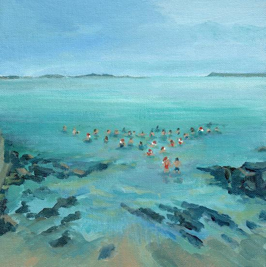 Arcadia swimming club | Santa splash | Portrush | Polly Gribben | Fine art Christmas painting | Christmas card | Polly Gribben