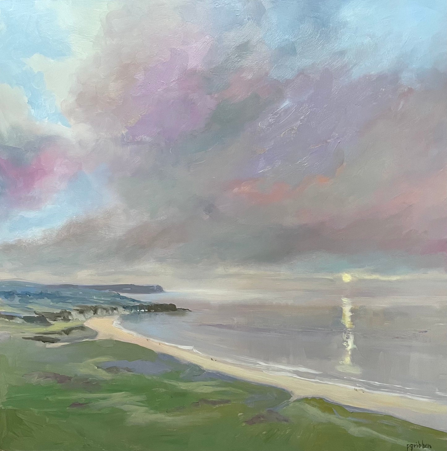 Whitepark bay original art for sale | Whitepark bay | Oil painting for sale | Sunset Whitepark bay | Polly Gribben