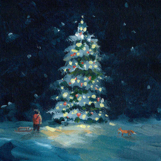 Christmas tree magic | Polly Gribben art | fox in the snow | magical Christmas | Christmas card original art